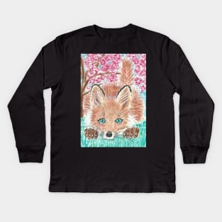Cute baby fox  painting Kids Long Sleeve T-Shirt